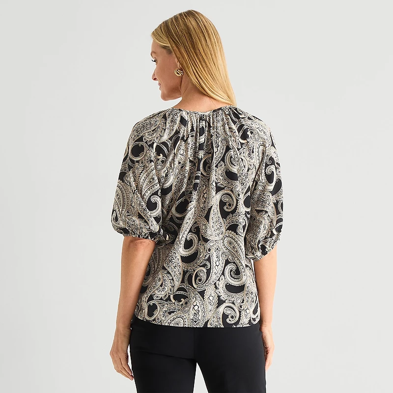 Liz Claiborne Womens Split Crew Neck Short Sleeve Blouse