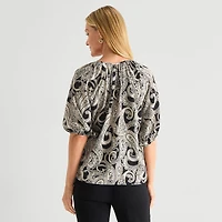 Liz Claiborne Womens Split Crew Neck Short Sleeve Blouse