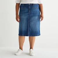 St. John's Bay Womens Plus High Rise Midi Denim Skirt