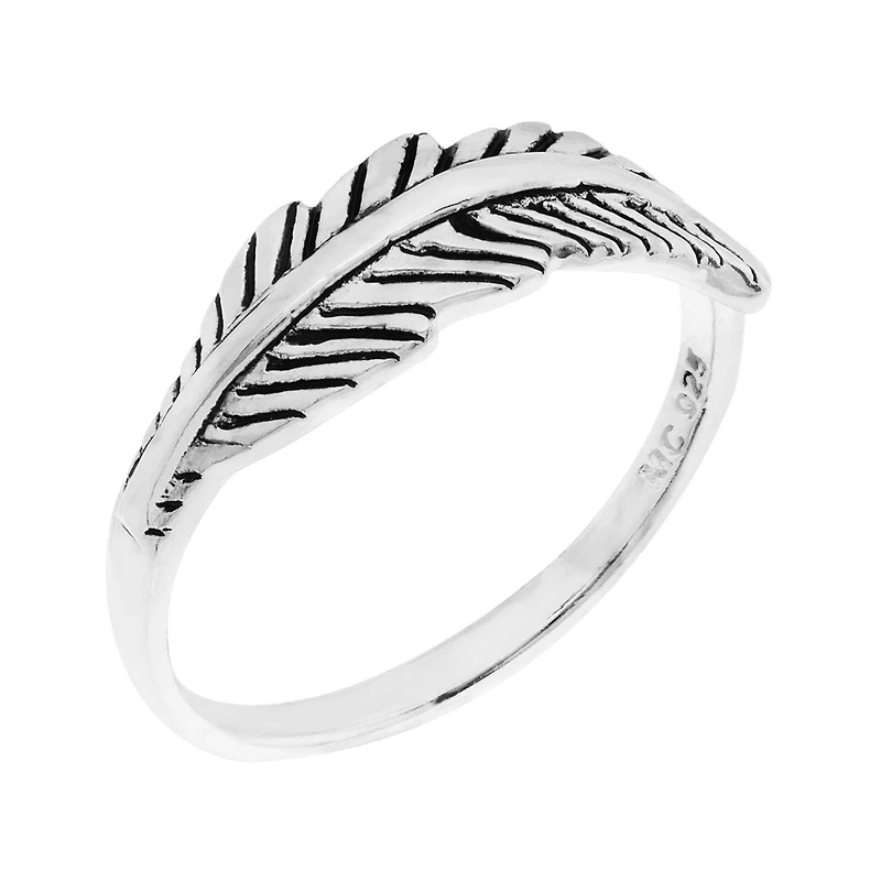 Itsy Bitsy Feather Womens White Sterling Silver Delicate Midi Band