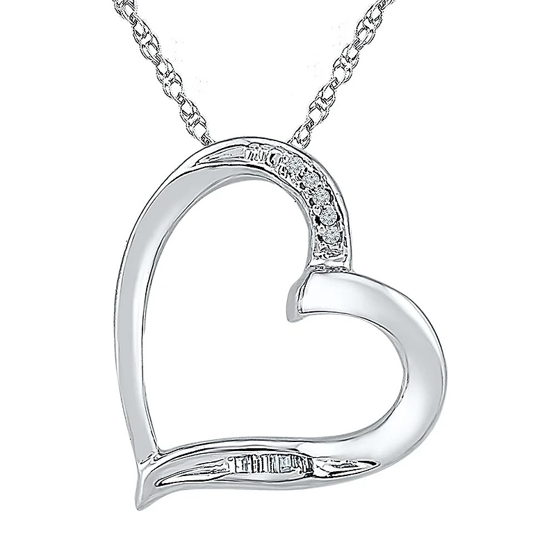 Womens Diamond Accent Natural White Diamond 10K Gold Heart 18 Inch Pendant Necklace