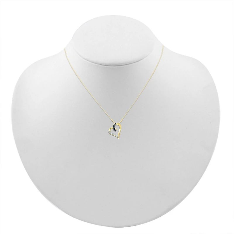 White and Color Enhanced Black Diamond-Accent 10K Yellow Gold Heart Pendant Necklace