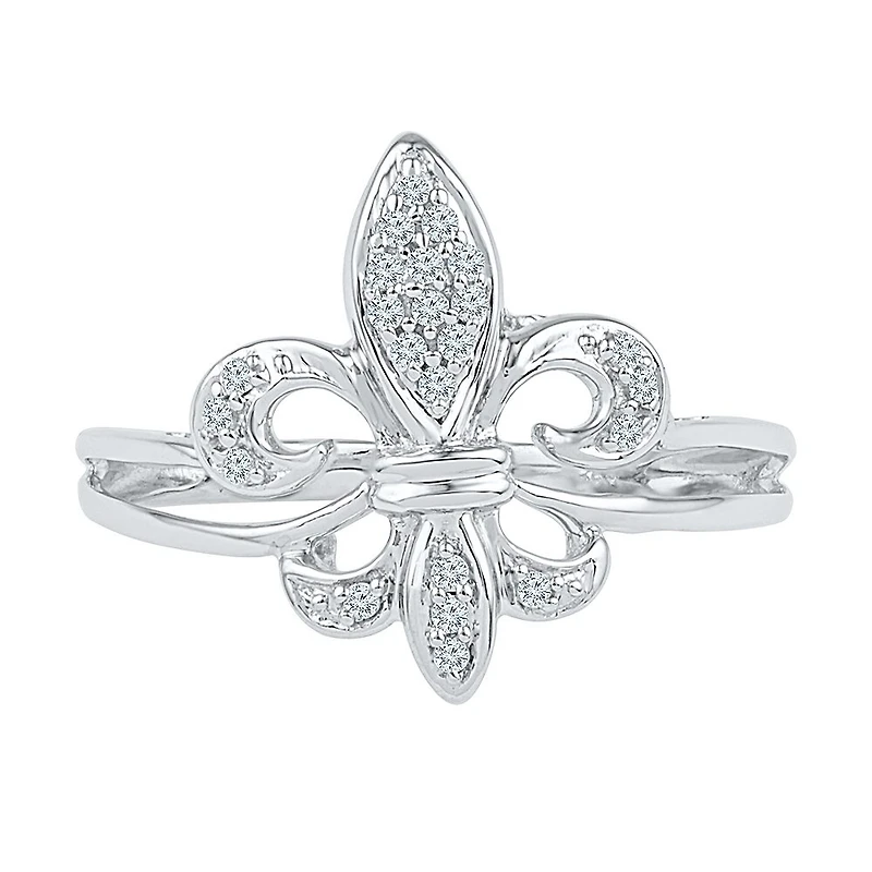 Womens 1/8 CT. T.W. Natural White Diamond Sterling Silver Fleur De Lis Cocktail Ring