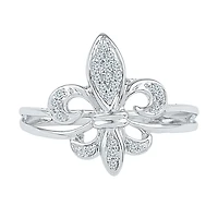 Womens 1/8 CT. T.W. Natural White Diamond Sterling Silver Fleur De Lis Cocktail Ring