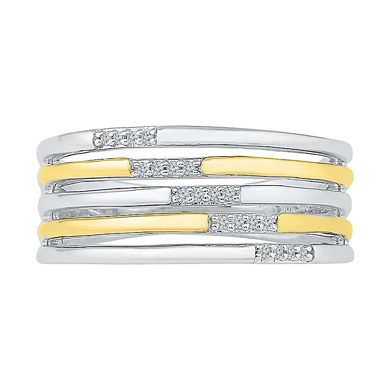 Womens 2MM Diamond Accent Natural White 10K Gold Over Silver Band
