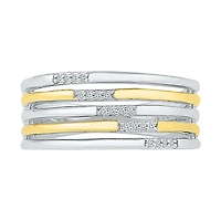 Womens 2MM Diamond Accent Natural White 10K Gold Over Silver Band