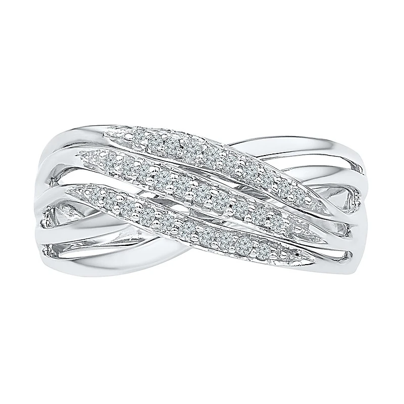 Womens 2MM 1/8 CT. T.W. Natural White Diamond Sterling Silver Crossover Band