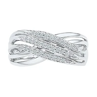 Womens 2MM 1/8 CT. T.W. Natural White Diamond Sterling Silver Crossover Band
