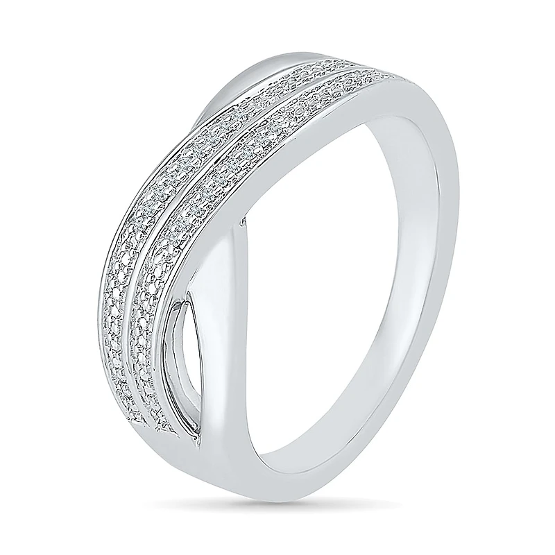 Womens 2MM Diamond Accent Natural White Sterling Silver Crossover Band