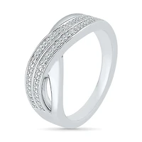 Womens 2MM Diamond Accent Natural White Sterling Silver Crossover Band