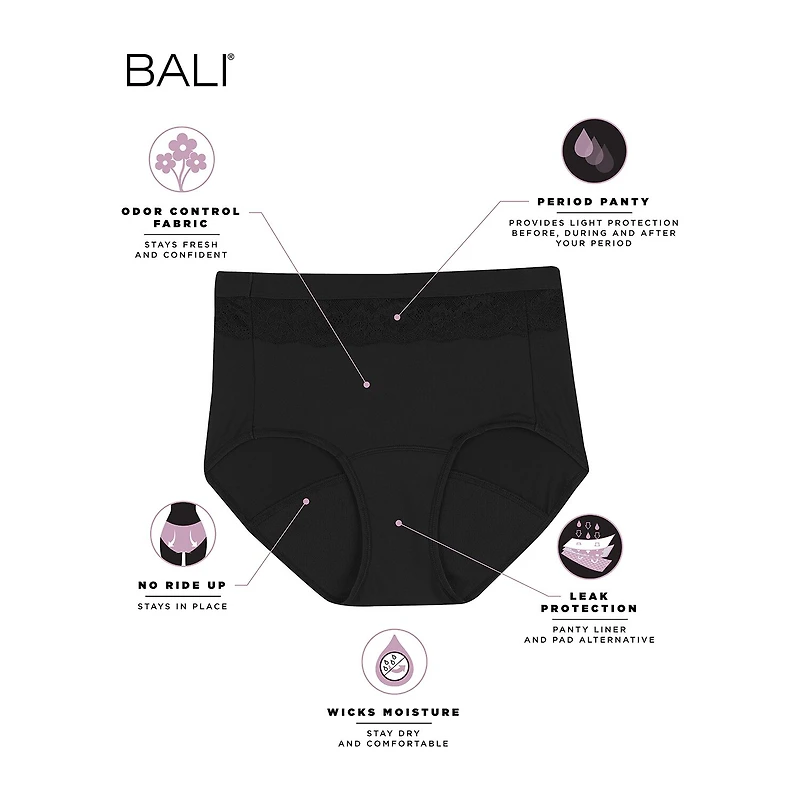 Bali Beautifully Confident With Leak Protection Womens Period + Resistant Brief Panty Dfllb1