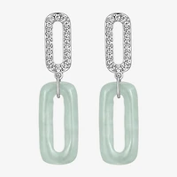Womens Genuine Green Jade Sterling Silver Paperclip Drop Earrings