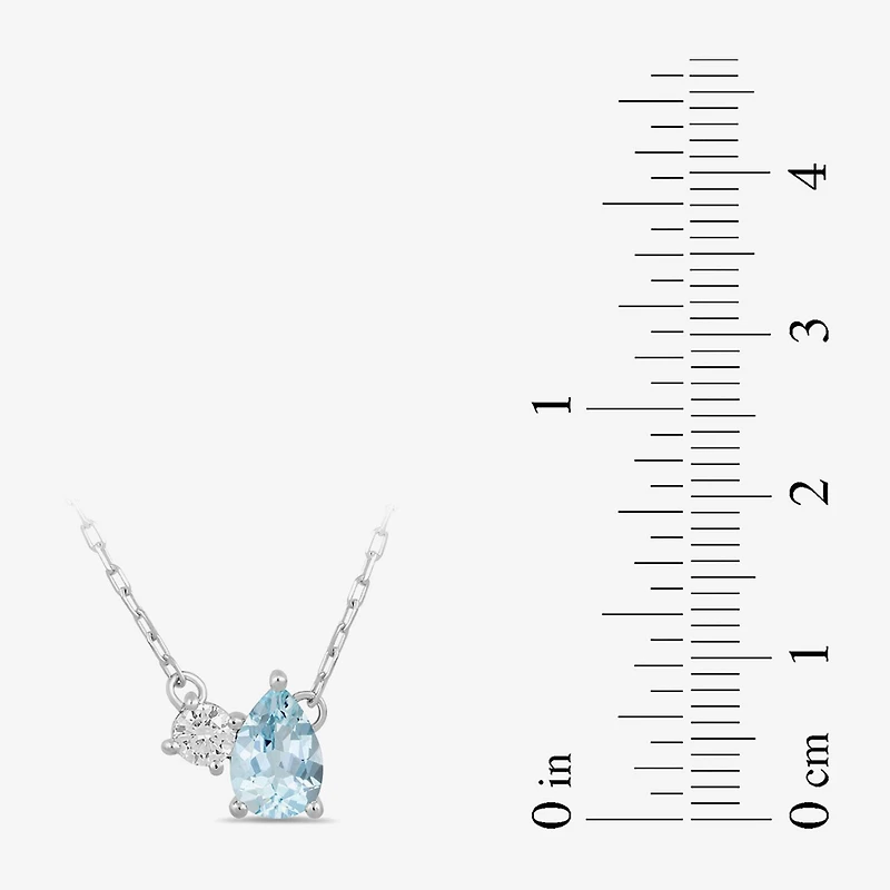 Toi Et Moi Womens Genuine Gemstone & 1/10 CT. T.W. Lab Grown Diamond 10K White Gold Pear Pendant Necklace