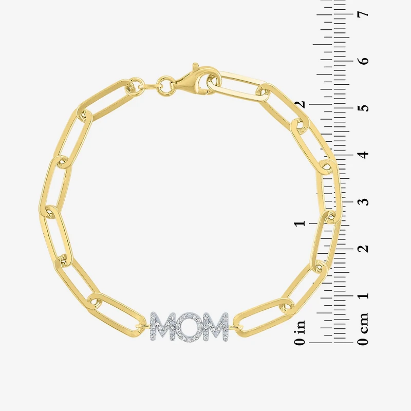 Diamond Addiction "Mom" (G-H / I1-I2) Womens 14K Gold Over Silver Sterling Silver 8 Inch Paperclip Chain Bracelet