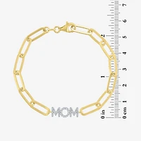 Diamond Addiction "Mom" (G-H / I1-I2) Womens 14K Gold Over Silver Sterling Silver 8 Inch Paperclip Chain Bracelet
