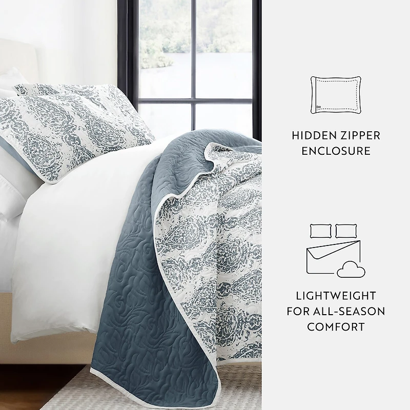 Casual Comfort Damask Reversible Quilt Set