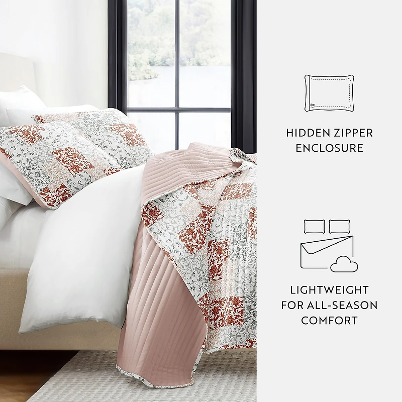 Casual Comfort Patchwork REVERSIBLE Quilt Set