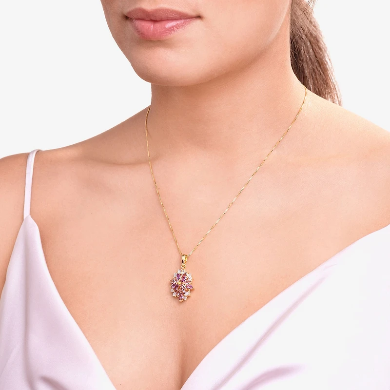 14K Gold over Silver Lab-Created Gemstone Flower Pendant Necklace