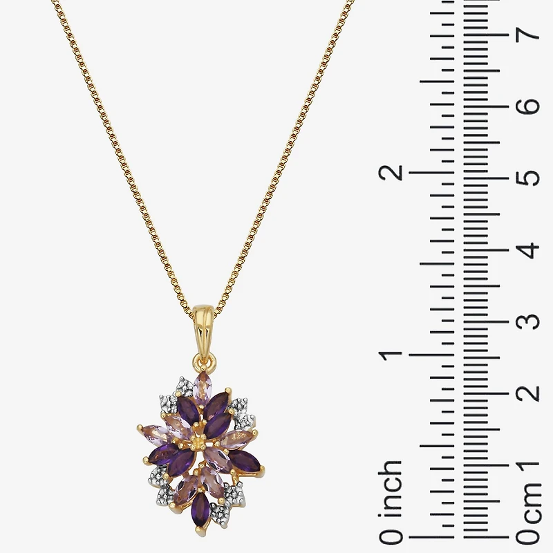 14K Gold over Silver Lab-Created Gemstone Flower Pendant Necklace
