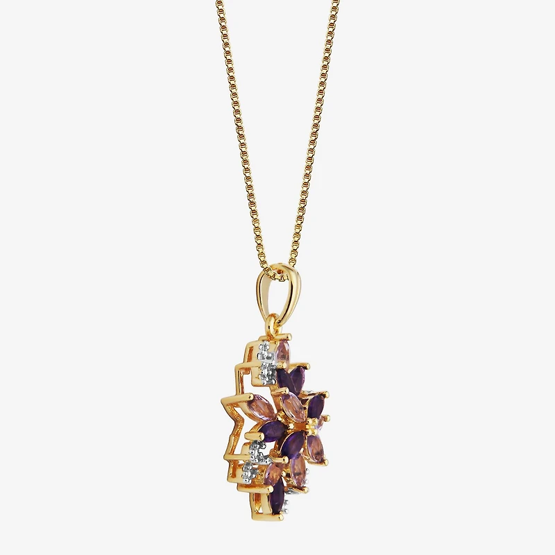 14K Gold over Silver Lab-Created Gemstone Flower Pendant Necklace