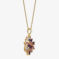 14K Gold over Silver Lab-Created Gemstone Flower Pendant Necklace