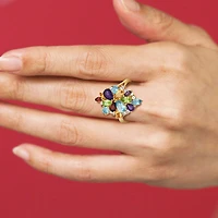 Womens Genuine Multi Color 18K Gold Over Silver Cluster Cocktail Ring