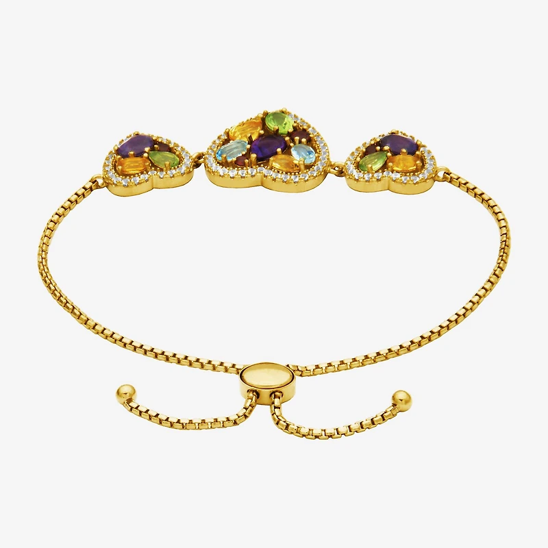 Womens Genuine Multi Color 18K Gold Over Silver Heart Bolo Bracelet