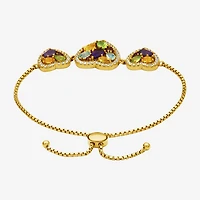 Womens Genuine Multi Color 18K Gold Over Silver Heart Bolo Bracelet