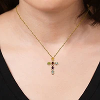 Womens Genuine Multi Color 18K Gold Over Silver Cross 18 Inch Pendant Necklace