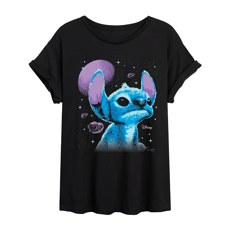 Womens Juniors Crew Neck Short Sleeve Regular Fit Lilo & Stitch Graphic T-Shirt