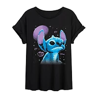 Womens Juniors Crew Neck Short Sleeve Regular Fit Lilo & Stitch Graphic T-Shirt