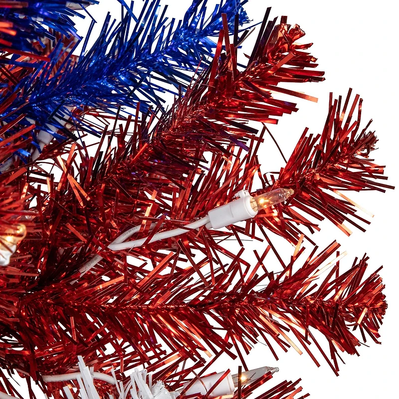 Northlight 6ft Pre-Lit Tinsel - Clear Lights 6 Foot Pre-Lit Christmas Tree