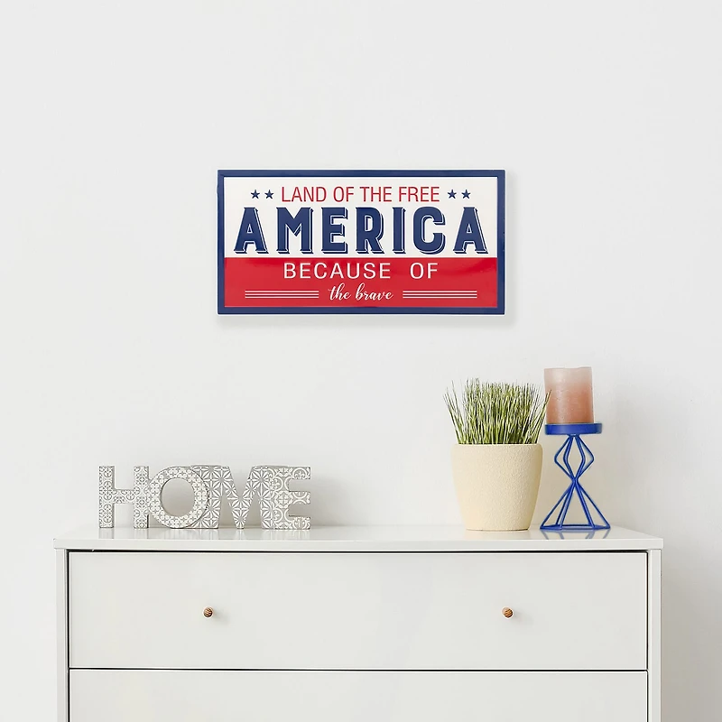 Northlight 20in Land Of The Free Because Of The Brave Wall Sign