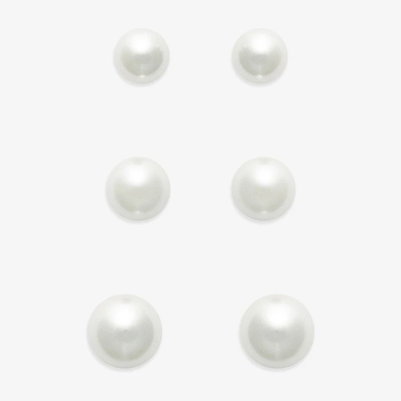 Mixit Womens White Glass Simulated Pearl Hypoallergenic 3 Pair Earring Set
