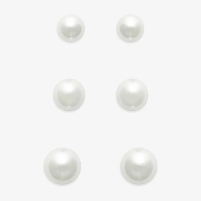 Mixit Womens White Glass Simulated Pearl Hypoallergenic 3 Pair Earring Set