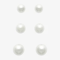 Mixit Womens White Glass Simulated Pearl Hypoallergenic 3 Pair Earring Set