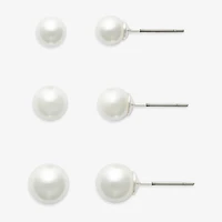 Mixit Womens White Glass Simulated Pearl Hypoallergenic 3 Pair Earring Set