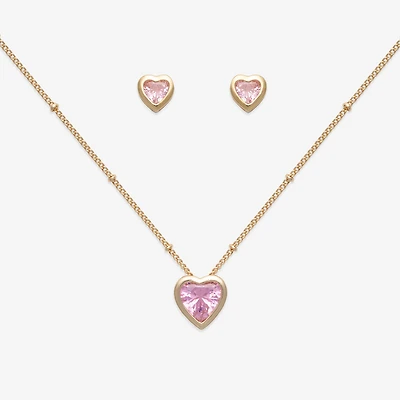 Mixit Womens Pink Cubic Zirconia Heart Hypoallergenic 3-pc. Jewelry Set