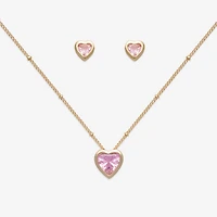 Mixit Womens Pink Cubic Zirconia Heart Hypoallergenic 3-pc. Jewelry Set