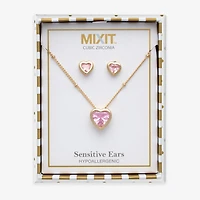 Mixit Womens Pink Cubic Zirconia Heart Hypoallergenic 3-pc. Jewelry Set