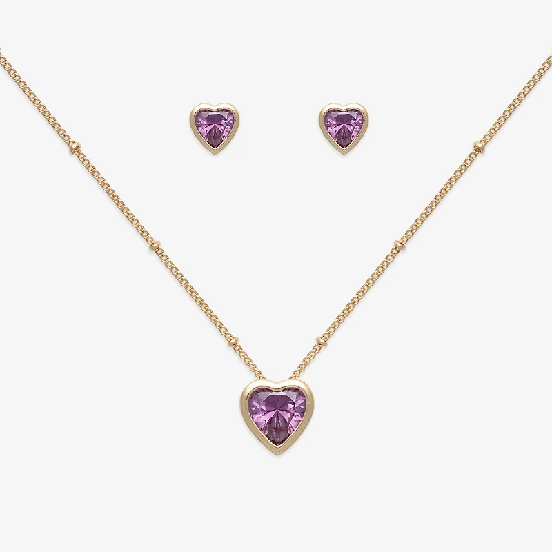 Mixit Womens Purple Cubic Zirconia Heart Hypoallergenic 3-pc. Jewelry Set