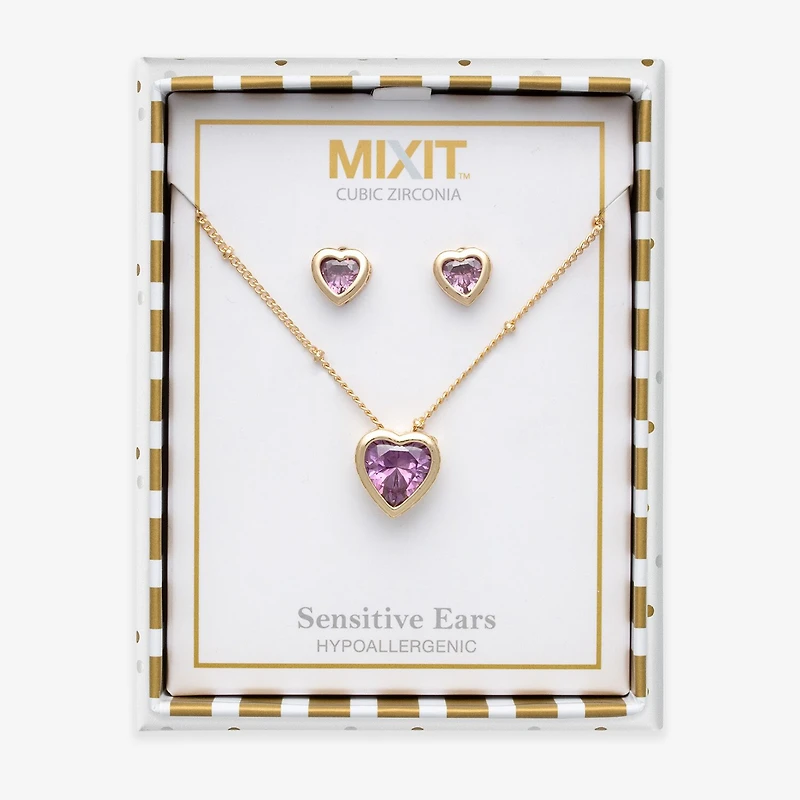 Mixit Womens Purple Cubic Zirconia Heart Hypoallergenic 3-pc. Jewelry Set