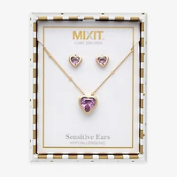 Mixit Womens Purple Cubic Zirconia Heart Hypoallergenic 3-pc. Jewelry Set