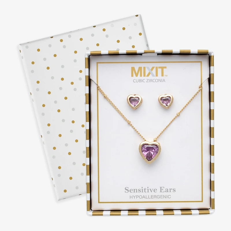 Mixit Womens Purple Cubic Zirconia Heart Hypoallergenic 3-pc. Jewelry Set