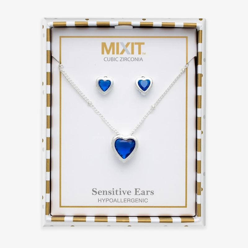 Mixit Womens Blue Cubic Zirconia Heart Hypoallergenic 3-pc. Jewelry Set