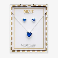 Mixit Womens Blue Cubic Zirconia Heart Hypoallergenic 3-pc. Jewelry Set