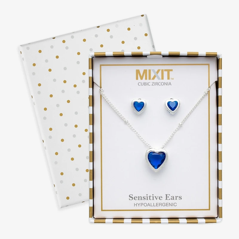 Mixit Womens Blue Cubic Zirconia Heart Hypoallergenic 3-pc. Jewelry Set
