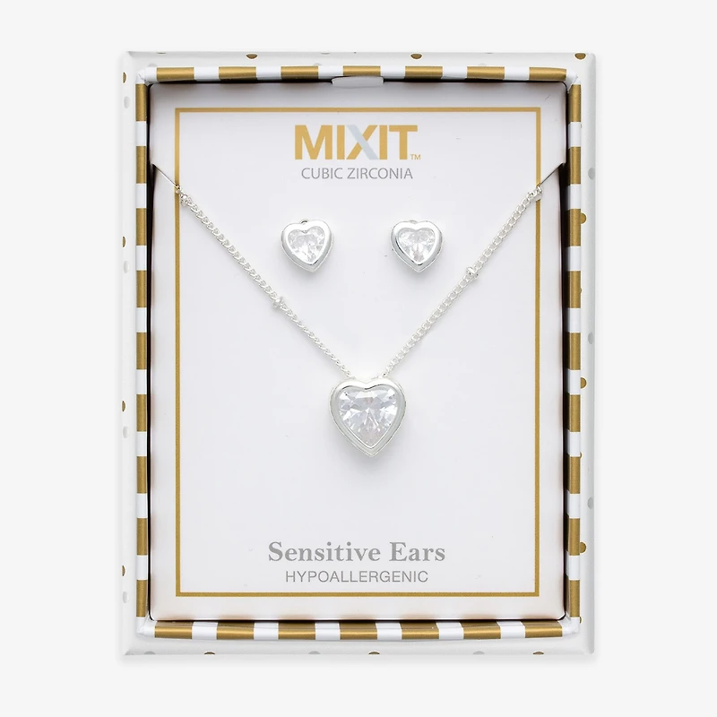 Mixit Womens Cubic Zirconia Heart Hypoallergenic 3-pc. Jewelry Set
