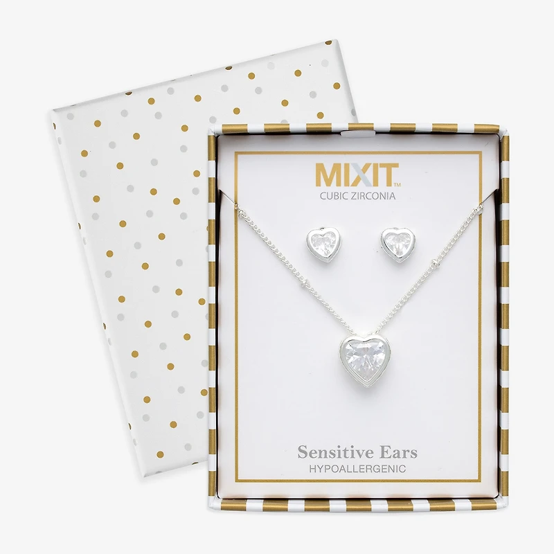 Mixit Womens Cubic Zirconia Heart Hypoallergenic -pc. Jewelry Set