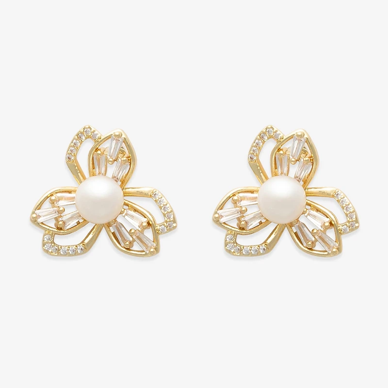 Mixit White Simulated Pearl 5mm Flower Stud Earrings